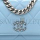 CHANEL LAMBSKIN QUILTED CHANEL 19 WALLET ON CHAIN WOC LIGHT BLUE SILVER HARDWARE (19*12*4cm)