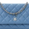 CHANEL CAVIAR QUILTED WALLET ON CHAIN WOC BLUE SILVER HARDWARE (19*13*4cm)