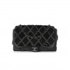 CHANEL SEQUIN TWEED ICONS LARGE ACCORDION 3 FLAP BLACK SILVER HARDWARE (30*18*3cm)