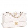 CHANEL PEARL CRUSH MINI RECTANGULAR FLAP BAG WHITE LAMBSKIN ANTIQUE GOLD HARDWARE (20*13*6cm)