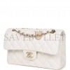 CHANEL SMALL CLASSIC DOUBLE FLAP WHITE CAVIAR LIGHT GOLD HARDWARE (23*13*6cm)