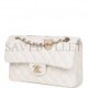 CHANEL SMALL CLASSIC DOUBLE FLAP WHITE CAVIAR LIGHT GOLD HARDWARE (23*13*6cm)