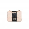 CHANEL MINI SQUARE FLAP BAG PINK AND BLACK LAMBSKIN LIGHT GOLD HARDWARE (17*8*5cm)