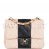 CHANEL MINI SQUARE FLAP BAG PINK AND BLACK LAMBSKIN LIGHT GOLD HARDWARE (17*8*5cm)