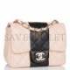 CHANEL MINI SQUARE FLAP BAG PINK AND BLACK LAMBSKIN LIGHT GOLD HARDWARE (17*8*5cm)