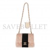 CHANEL MINI SQUARE FLAP BAG PINK AND BLACK LAMBSKIN LIGHT GOLD HARDWARE (17*8*5cm)