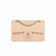 CHANEL SMALL CLASSIC DOUBLE FLAP BEIGE LAMBSKIN SILVER HARDWARE (23*13*6cm)