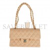 CHANEL SMALL CLASSIC DOUBLE FLAP BAG BEIGE CAVIAR GOLD HARDWARE (23*13*6cm)