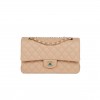 CHANEL MEDIUM CLASSIC DOUBLE FLAP BAG BEIGE LAMBSKIN LIGHT GOLD HARDWARE (25*15*7cm)