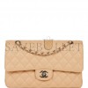 CHANEL MEDIUM CLASSIC DOUBLE FLAP BAG BEIGE CAVIAR SILVER HARDWARE (25*15*7cm)