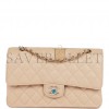 CHANEL MEDIUM CLASSIC DOUBLE FLAP BAG BEIGE IRIDESCENT CAVIAR LIGHT GOLD HARDWARE (25*15*7cm)