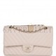 CHANEL MEDIUM CLASSIC DOUBLE FLAP BAG BEIGE CHEVRON CAVIAR LIGHT GOLD HARDWARE (25*15*7cm)