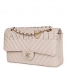 CHANEL MEDIUM CLASSIC DOUBLE FLAP BAG BEIGE CHEVRON CAVIAR LIGHT GOLD HARDWARE (25*15*7cm)