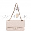 CHANEL MEDIUM CLASSIC DOUBLE FLAP BAG BEIGE CHEVRON CAVIAR LIGHT GOLD HARDWARE (25*15*7cm)