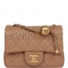 CHANEL PEARL CRUSH MINI SQUARE FLAP BAG BEIGE LAMBSKIN ANTIQUE GOLD HARDWARE (17*14*8cm)