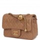 CHANEL PEARL CRUSH MINI SQUARE FLAP BAG BEIGE LAMBSKIN ANTIQUE GOLD HARDWARE (17*14*8cm)