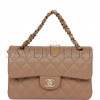 CHANEL SMALL CLASSIC DOUBLE FLAP DARK BEIGE CAVIAR LIGHT GOLD HARDWARE (23*13*6cm)