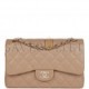 CHANEL JUMBO CLASSIC DOUBLE FLAP BAG DARK BEIGE CAVIAR GOLD HARDWARE (30*20*9cm)