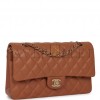 CHANEL MEDIUM CLASSIC DOUBLE FLAP BAG CARAMEL LAMBSKIN LIGHT GOLD HARDWARE (25*15*7cm)