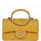 CHANEL MINI RECTANGULAR FLAP WITH TOP HANDLE YELLOW LAMBSKIN LIGHT GOLD HARDWARE (22*15*8cm)