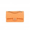 CHANEL MEDIUM CLASSIC DOUBLE FLAP BAG NEON ORANGE LAMBSKIN SILVER HARDWARE (25*15*7cm)