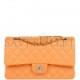 CHANEL MEDIUM CLASSIC DOUBLE FLAP BAG NEON ORANGE LAMBSKIN SILVER HARDWARE (25*15*7cm)