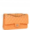 CHANEL MEDIUM CLASSIC DOUBLE FLAP BAG NEON ORANGE LAMBSKIN SILVER HARDWARE (25*15*7cm)