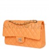 CHANEL MEDIUM CLASSIC DOUBLE FLAP BAG NEON ORANGE LAMBSKIN SILVER HARDWARE (25*15*7cm)