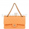 CHANEL MEDIUM CLASSIC DOUBLE FLAP BAG NEON ORANGE LAMBSKIN SILVER HARDWARE (25*15*7cm)