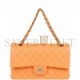 CHANEL MEDIUM CLASSIC DOUBLE FLAP BAG NEON ORANGE LAMBSKIN SILVER HARDWARE (25*15*7cm)