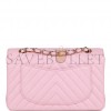 CHANEL SMALL CHEVRON CLASSIC DOUBLE FLAP PINK CALFSKIN LIGHT GOLD HARDWARE (23*13*6cm)