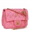 CHANEL PEARL CRUSH MINI SQUARE FLAP BAG PINK LAMBSKIN ANTIQUE GOLD HARDWARE (17*14*8cm)