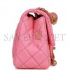 CHANEL PEARL CRUSH MINI SQUARE FLAP BAG PINK LAMBSKIN ANTIQUE GOLD HARDWARE (17*14*8cm)