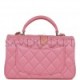 CHANEL MINI RECTANGULAR FLAP WITH TOP HANDLE DARK PINK LAMBSKIN LIGHT GOLD HARDWARE (22*15*8cm)