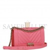 CHANEL MEDIUM BOY BAG PINK CHEVRON CAVIAR LIGHT GOLD HARDWARE (25*15*9cm)