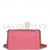 CHANEL MEDIUM BOY BAG PINK CHEVRON CAVIAR LIGHT GOLD HARDWARE (25*15*9cm)