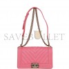 CHANEL MEDIUM BOY BAG PINK CHEVRON CAVIAR LIGHT GOLD HARDWARE (25*15*9cm)