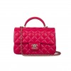 CHANEL MINI RECTANGULAR FLAP WITH TOP HANDLE DARK PINK LAMBSKIN LIGHT GOLD HARDWARE (22*15*8cm)