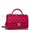 CHANEL MINI RECTANGULAR FLAP WITH TOP HANDLE DARK PINK LAMBSKIN LIGHT GOLD HARDWARE (22*15*8cm)