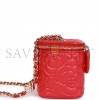 CHANEL CAMELLIA MINI VANITY CASE RED LAMBSKIN LIGHT GOLD HARDWARE (11*9*8cm)