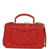 CHANEL MINI RECTANGULAR FLAP BAG WITH TOP HANDLE RED LAMBSKIN LIGHT GOLD HARDWARE (22*15*8cm)