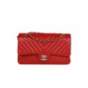 CHANEL MEDIUM CLASSIC DOUBLE FLAP BAG RED CHEVRON CAVIAR LIGHT GOLD HARDWARE (25*15*7cm)