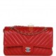 CHANEL MEDIUM CLASSIC DOUBLE FLAP BAG RED CHEVRON CAVIAR LIGHT GOLD HARDWARE (25*15*7cm)