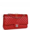 CHANEL MEDIUM CLASSIC DOUBLE FLAP BAG RED CHEVRON CAVIAR LIGHT GOLD HARDWARE (25*15*7cm)