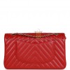 CHANEL MEDIUM CLASSIC DOUBLE FLAP BAG RED CHEVRON CAVIAR LIGHT GOLD HARDWARE (25*15*7cm)