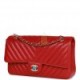 CHANEL MEDIUM CLASSIC DOUBLE FLAP BAG RED CHEVRON CAVIAR LIGHT GOLD HARDWARE (25*15*7cm)