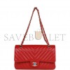 CHANEL MEDIUM CLASSIC DOUBLE FLAP BAG RED CHEVRON CAVIAR LIGHT GOLD HARDWARE (25*15*7cm)