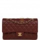 CHANEL MEDIUM CLASSIC DOUBLE FLAP BAG BURGUNDY CAVIAR ANTIQUE GOLD HARDWARE (25*15*7cm)