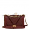 CHANEL NEW MEDIUM BOY BAG BURGUNDY CHEVRON ANTIQUE GOLD HARDWARE (28*18*9cm)