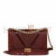 CHANEL NEW MEDIUM BOY BAG BURGUNDY CHEVRON ANTIQUE GOLD HARDWARE (28*18*9cm)